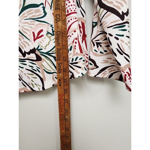 Chicos Size 3 Floral Quarter Zip Pullover Top Womens XL/16 White Red Green Golf - Picture 6 of 8